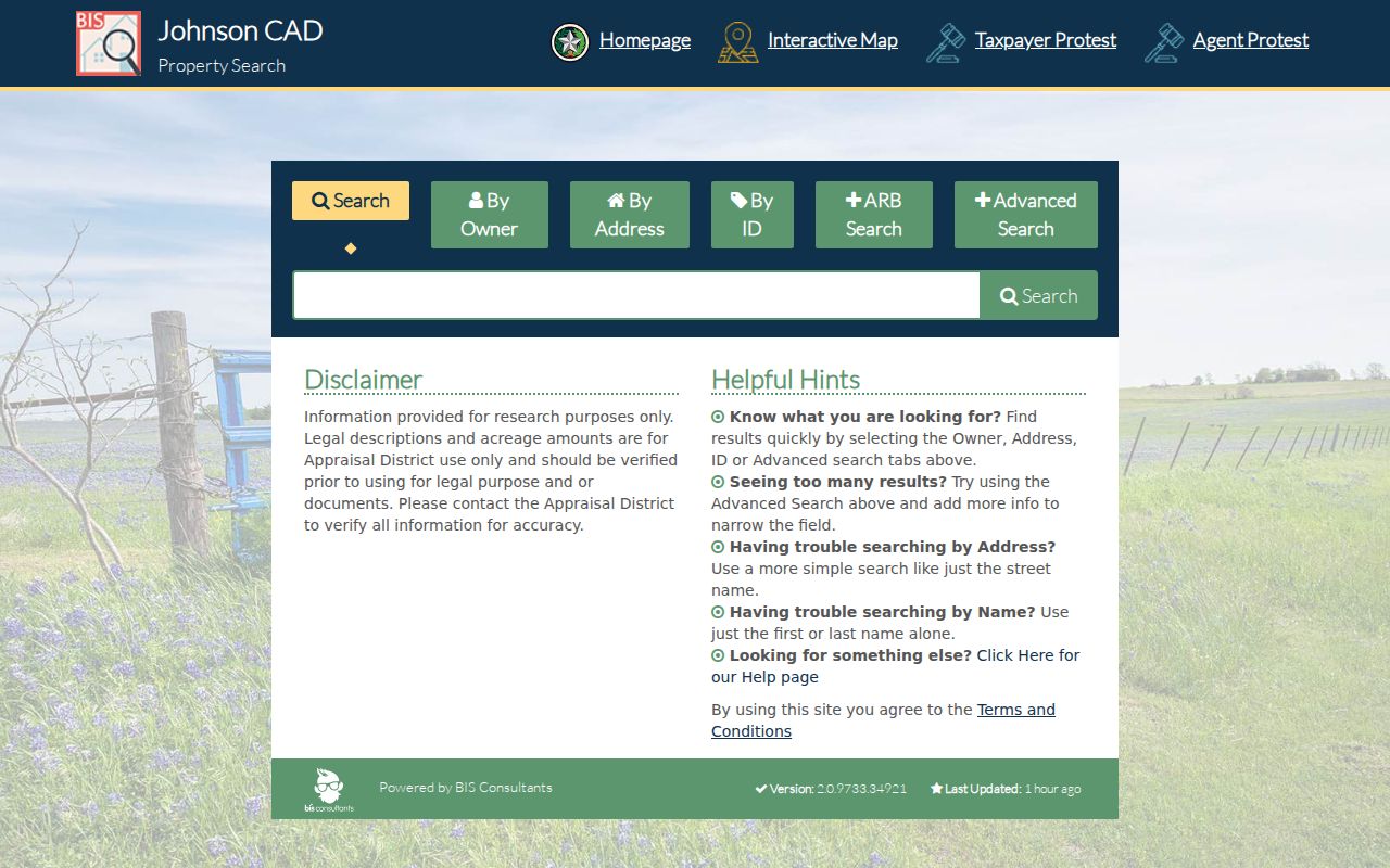 Johnson County residents directory JCAD property search fields